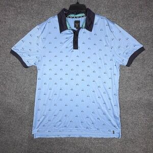 Kenneth Cole‎ Golf Mens 1X Light Blue Golf Cart Print Polo Shirt Short Sleeve